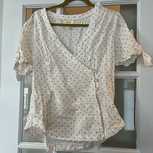Maeve Anthropologie White Orange Polka Dot Cotton Top 14